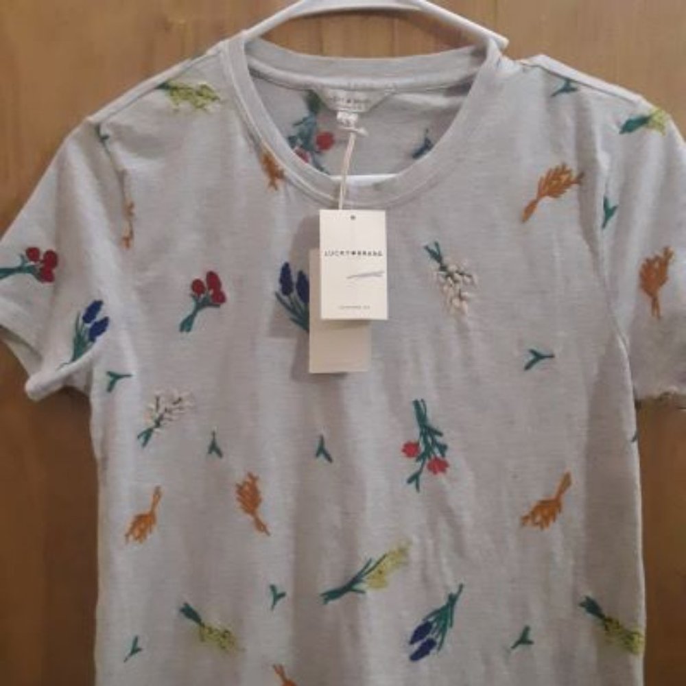 Women's Lucky,  White Embroidered P/S Tee Shirt